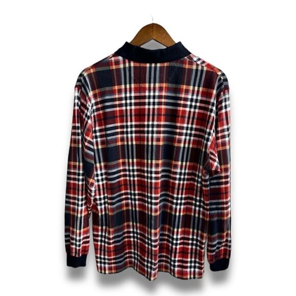 Red & Navy Check Chaps Ralph Lauren Mesh L/S Polo Shirt Size M - Picture 10 of 10